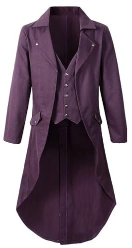 Chaqueta gótica para hombre, abrigo largo steampunk rojo para hombre, abrigo moderno bordado, falda medieval, chaleco de traje de corte victoriano, traje de teatro Tuxedo, disfraz de vampiro, disfraz