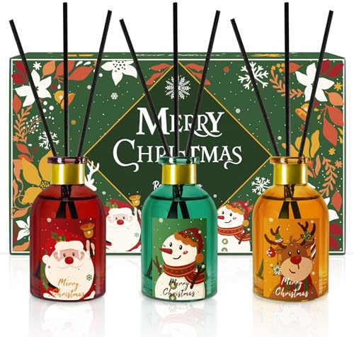 SCENTORINI Christmas Reed Diffuser, Reed Diffusers Gift Set - Home Fragrance, Apple Cinnamon, Cedar, Lemon Soda, 3 Christmas Fragrance for Office, Yoga, Bedroom