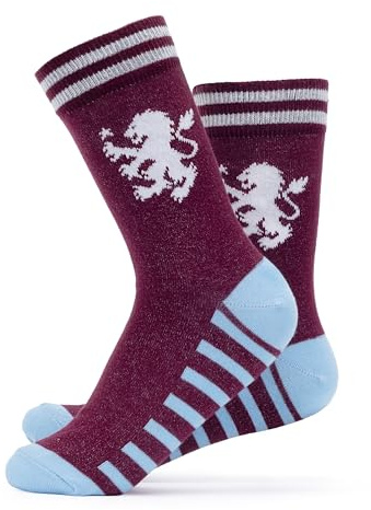 The Gift Scholars Officially Licensed Aston Villa Crest Claret Casual Socks for Men & Women |Adult Size Sport Villans Fan Merchandise 7-11