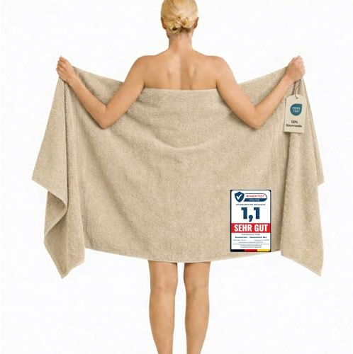 Komfortec Badetuch 100x200 cm aus 100% Baumwolle | XXL Saunatuch, Großes Duschtuch, Weich & Saugstark, Beige