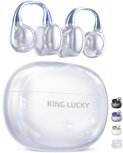 King Lucky Gen 3 Clip-on Earbuds, Wireless Earbuds with Microphone Bluetooth 6.0 Open Ear Secure Fit for Small Ears and Glasses Wearers, 50H Playtime, ENC