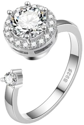 Anello da donna con moissanite, diamante coltivato in laboratorio da 1 ct, argento sterling 925 placcato in oro bianco 18K, anello in argento regolabile con apertura, anello di fidanzamento.