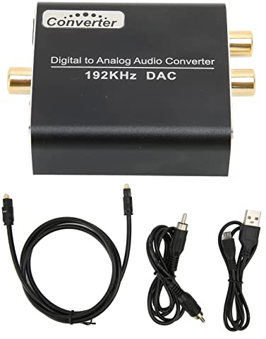 Digital to Analog Audio Converter, Optical Coax to Adapter, Aluminum Alloy DAC with 192KHz Sampling Rate, Toslink to Analog Converter for TV Home Cinema