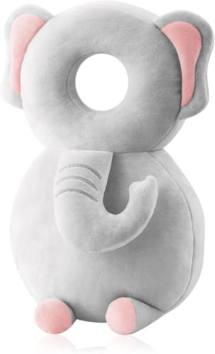 Kopfschutzkissen für Babys, verstellbares und atmungsaktives Rucksackkissen für Kleinkinder, geeignet für Kinder, die Krabbeln und Laufen lernen, mit Knieschützern (Plüsch-Elefant)