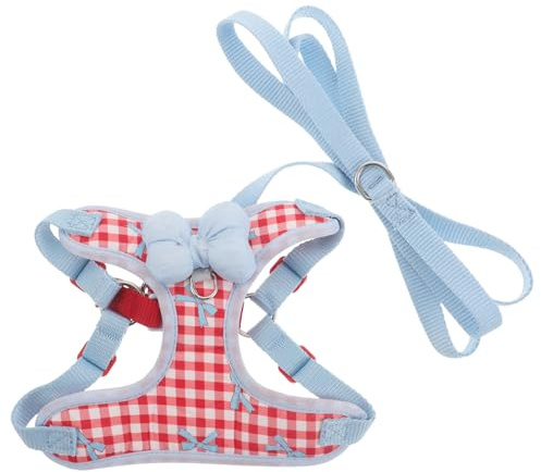Gatuida Verstellbares Hundegeschirr mit Leine – Atmungsaktives Mesh-Welpengeschirr für kleine Hunde – Kariertes Fliegenmuster für sichere Spaziergänge und Partys (3,5–6,5 kg)