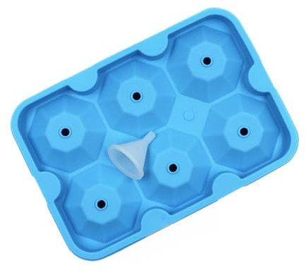 FUNOMOCYA Molde de Silicona para Hielo 6 Cavidades con Forma de Diamante 3d Color Azul Claro con Embudo Apto para Congelador Molde Reutilizable para Hacer Cubitos de Hielo