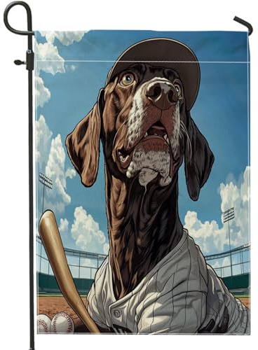 Divertente bandiera tedesca a pelo corto da giardino, 30,5 x 45,7 cm, double face, per esterni, motivo cucciolo di baseball, bandiere standard in tela per la casa, divertente bandiera per animali