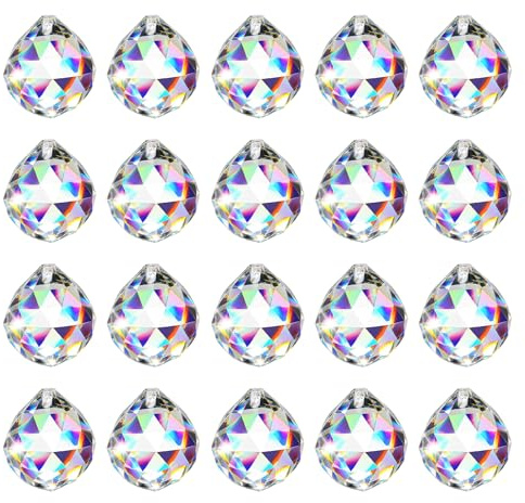 HHXUUAN 20Stück Kristallkugel Sonnenfänger,30mm Prisma Regenbogen | durchlässig, ohne scharfe Kanten, für Fenster Deko, Feng Shui, Mückenschutz, Hochzeit, Basteln, dekorativ hängend