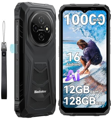 Blackview Smartphone Móvil Irrompible Android 16, 12GB+128GB (TF 2TB) Móvil Rugerizado, 10000mAh Batería 6.56 HD+ Teléfono Movil AI Camera Face ID/Dual SIM/NFC/OTG/Gemini AI Movil Indestructible