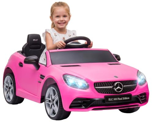 AIYAPLAY Mercedes SLC 300 elektrisk bil för barn 12 V barnbil 2 motor rosa | 2,4 G fjärrkontroll, LED-strålkastare, säkerhetsbälte, för barn från 3