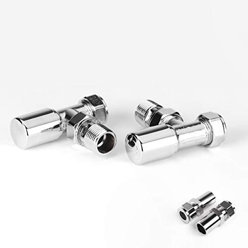 Greened House Modern Chrome Angled Towel Rail & Radiator Valve Set 10mm | Towel Rail Compatible, 8mm Pipework, Central Heating, On/Off
