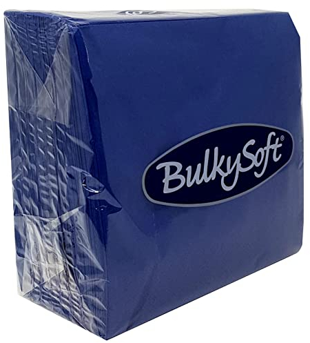 BulkySoft Paper Serviettes 2Ply Solid Colour Soft Napkins for Kitchen, Parties, and Events – Rip Proof Disposable Tableware - 33 × 33 cm – 100% Cellulose Pack of 100 Kitchen Napkins - Dark Blue