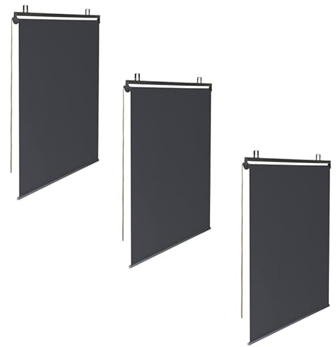 IDMarket - Lot de 3 Stores enrouleurs L.124 x H. 225 CM pour pergola Gris Anthracite