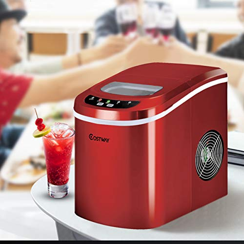 COSTWAY Machine à Glaçons Réservoir 2,2L, 12 kg de Glace/24 h avec 2 Tailles de Glace,9 Galçons par 6-13Min pour Maison,Bureau,Café (Rouge)