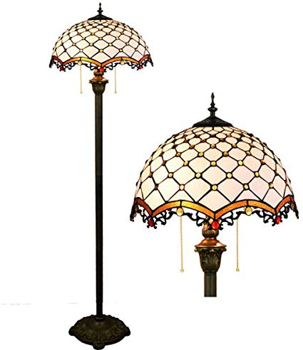 GDLight Estilo de Tiffany Lámpara de pie Cristal Grano Cristal Manchado Lectura Lámparas de pie Base de Resina Iluminación para Sala de Estar Dormitorio W16 H63 Pulgadas