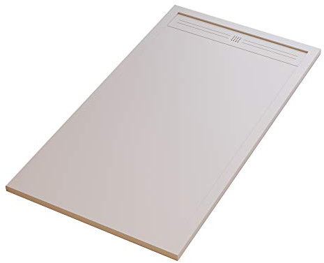 Essence ArredoBagno Plato de ducha Mineralmármol efecto piedra pizarra – Modelo Sun – mármol de resina con gel – Rejilla lateral de acero inoxidable en color crema – 70 x 150 cm