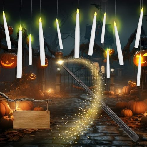 flintronic 12PCS Velas LED Flotantes, LED Velas Sin llama, Velas Mágicas con Varita, Para Decoración de Navidad, Bodas, Halloween, Fiesta de Cumpleaños (Blanco)