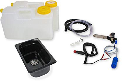 Wasseranlage Imbisswagen Verkaufsanhänger Campingküche 12v Bausatz Spüle dunkel 265x160x100 Barwig Schwarz/chrom Raumsparkanister 12L (ad-ideen)