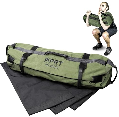 XPRT Fitness Workout Sandbag for Heavy Duty Workout Cross Training 7 Multi-positional Handles - Color Army Green/Black/Camo (Army Green, Large)
