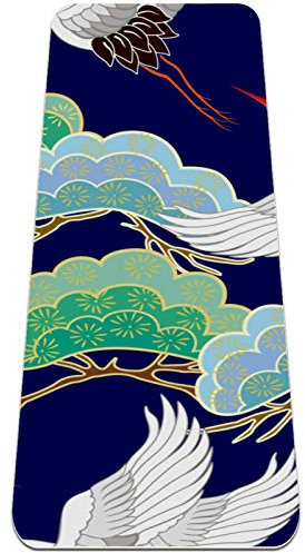 Rutschfeste Yogamatte 1/4 Zoll dick mit Tragegurt für alle Arten von Bewegung, Yoga und Pilates (72 'x 24' x 6 mm dick) Flying Crane Auspicious Cloud Navy