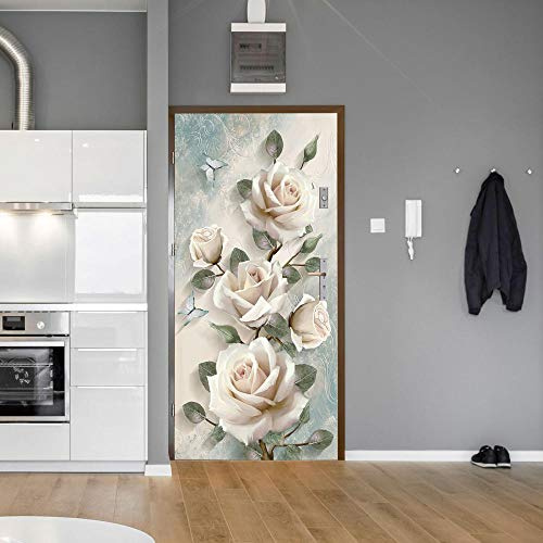 GSKBDQ 3D Kreativität Der Weißen Blume Kreative Türaufkleber 77X200Cm Selbstklebend Innentüren Türfolie Art Decals PVC Fototapete wasserdichte Türtapete Poster Wohnzimmer Kinderzimmer Dekoration