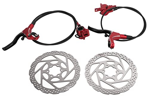 Tuzoo Hydraulisches Scheibenbremsen-Set, Aluminiumlegierung Starke Bremskraft Verschleißfestigkeit Fahrrad-Scheibenbremsen-Kit Bremse schnell für Mountainbike(rot)