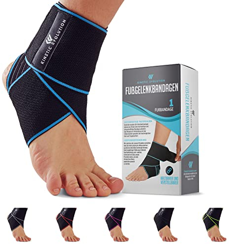 KINETIC EVOLUTION einstellbare Fußbandage bietet elastischen Knöchelschutz für Damen und Herren. Ideal für Sportarten wie Tennis und Laufen. Verstellbar, bequem und strapazierfähig. (Blau, 1 Stück)