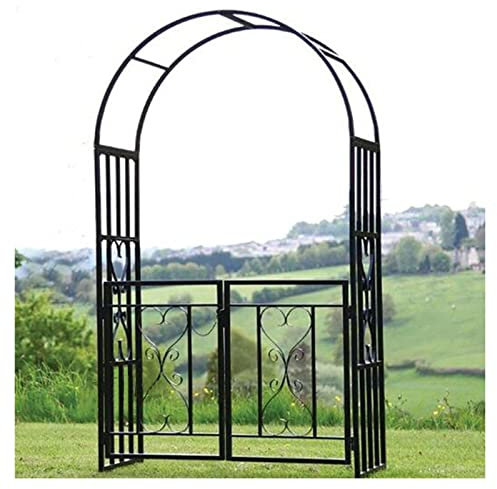 Vetris Arceau de Jardin Solide avec Portillon Arche à Rosiers Treillis Robuste Anti-Rouille, Arcade de Rosiers en Métal Tonnelle Support de Plantes Grimpantes Pergola, Noir 114x210x52cm