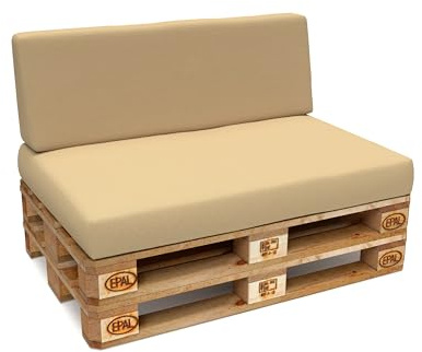 POKAR Palettenkissen Wasserabweisend Palettenauflagen mit abnehmbarem Bezug Palettenmöbel Palettensofa 2er Set: Sitzkissen 120x80 + Rückenlehne 120x40, Beige