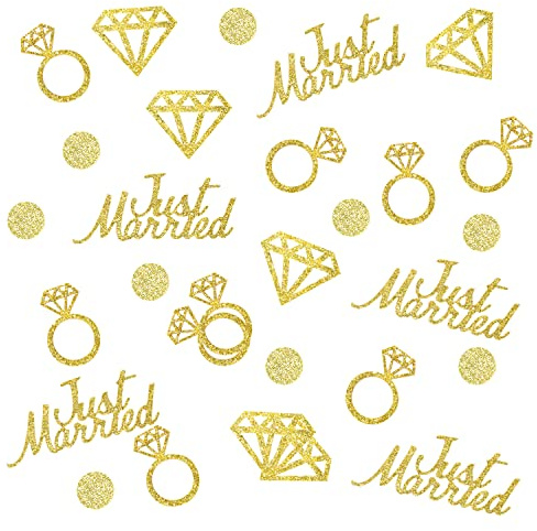 AIEX 300 Stück Gold Hochzeit Tischkonfetti, Glitzer Papier Konfetti Just Married Diamant Ring Punkte Konfetti Tischdekorationen für Brautdusche Hochzeit Junggesellenabschied