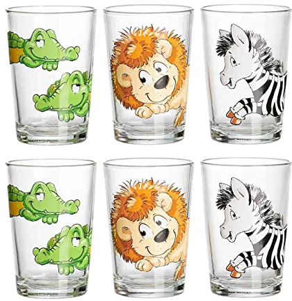 Ritzenhoff & Breker Kindergläser Happy Zoo, 6er Set, 205 ml, Bedruckte Kinderbecher mit Tiermotiven, Spülmaschinengeeignet