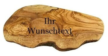 Personalisiertes Schneidebrett aus Olivenholz mit rustikalem Rand, Servierbrett als Geschenk für die Küchenfee, den Hobbykoch, Küchenchef, Chef am Grill, inkl. Wunschgravur (30-34 cm)