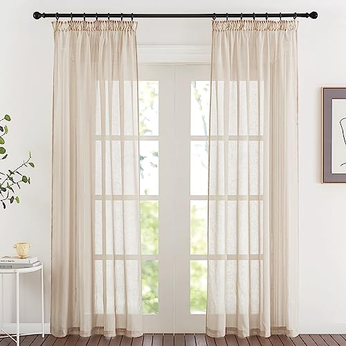 PONY DANCE Cortinas Beige con Aspecto de Lino Translucidas para Riel Cortinas Rusticas para Salon/Dormitorio/Comedor, 2 Piezas, 140x220CM, Beige