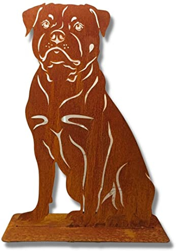 Terma Stahldesign Rost Hund Rottweiler lebensgroß Metall Gartenfigur Handmade Germany wetterfest Gartendeko Tierfigur Grabdeko Geschenk