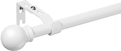 Curtain Poles with Round Finials 76 to 116 cm, 1.6 cm diameter Matt White Curtain Pole with Brackets Fittings Set Window Poles for Living Room & Outdoor