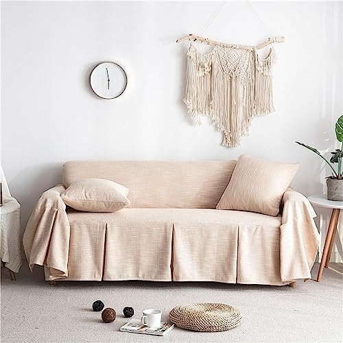 Homxi Couch Überzug Zweisitzer,180x260CM,Sofahusse Überzug Einfarbig Sofaüberwürfe Leinen Baumwolle Handtuch Sofa Gelb Beige Sofa Universal Bezug