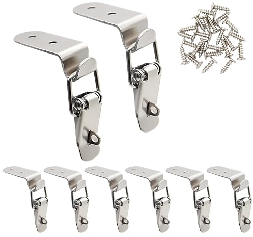 Lesnala 8 pcs Stainless Steel 90-Degree Spring Toggle Lock with Clasp Buckle Latch Latch Catches Hasps Clamps with Mounting Screws