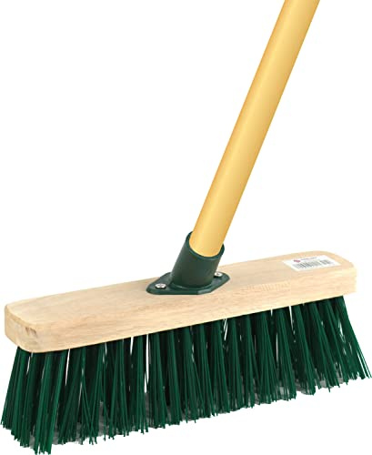 Yard Broom Outdoor Heavy Duty 12 Synthetic Hard Bristle Brush Head and Natural Wooden Handle Stiff Sweeping Broom for Cleaning Garden Yards and Driveways