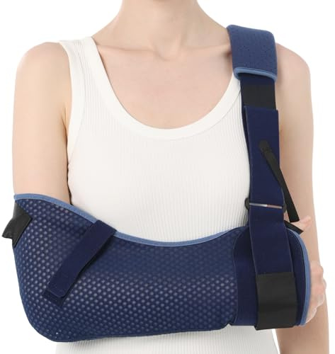 Velpeau Arm Sling Shoulder Immobilizer with Waist Strap, Ventilated & Breathable Design, Arm Support Brace for Shoulder, Rotator Cuff, Elbow, Hand injury (Mesh Version, Blue, Right, M: Bust 28.5-41″)