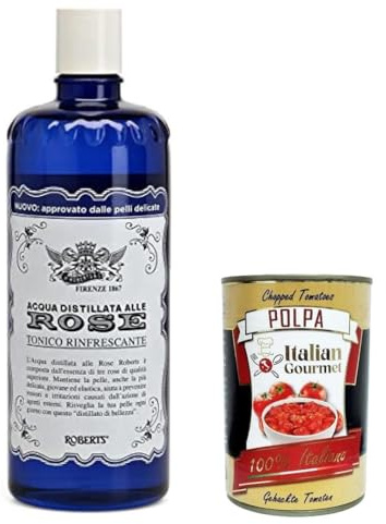 3 x Acqua alle Rose, Tonico Viso, bouche faciale avec eau distillée aux roses – Formule rafraîchissante aux propriétés hydratantes et radieuses, 300 ml + Polpa italien gourmet 400 g