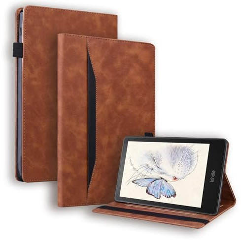 Beajew Hülle für Amazon Kindle Scribe 10.2 (2022)/Kindle Scribe 10.2 (2024) mit Stifthalter, Unterstützt Touch-ID, PU Leder Folio Case Stoßfest mit Tasche und Auto Wake, Multi-Winkel Ständer - Braun