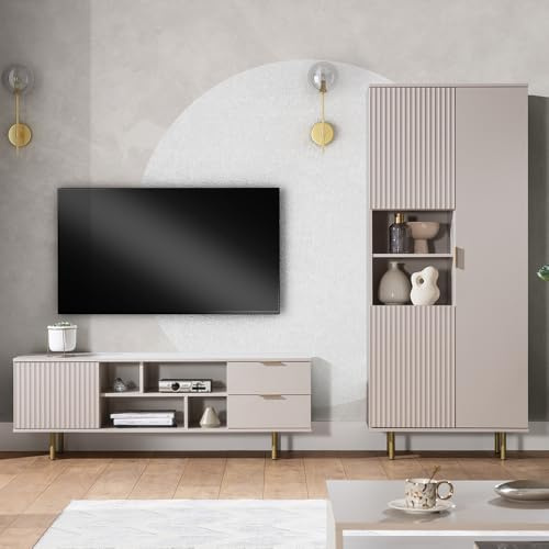 Wohnmöbel Set Wohnwand Kaschmir 2-teilig modern 1 Lowboard, 1 Vitrine