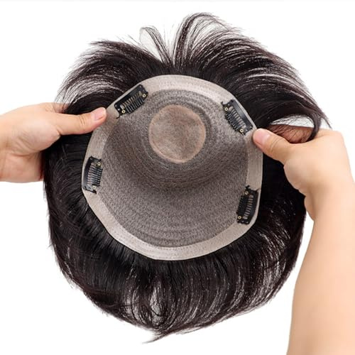 Men's Human Hair Wigs, Toupee with PU Around Hair Replacement Clip in Male Hairpieces for Men Baldness(Natural,18 * 20cm)