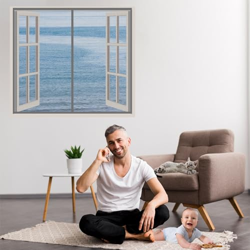 Fliegengitter Gewebe 100x170cm Grau Selbstklebendes moskitonetz fenster mit selbstklebendem doppelseitigem Klebeband Fliegen Netz ohne Bohren