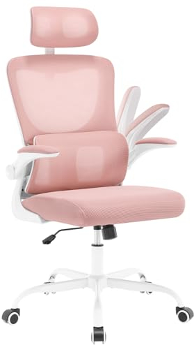 WOLTU Bürostuhl ergonomisch, Schreibtischstuhl mit Schaukelfunktion, Verstellbare Kopfstütze, umkehrbare Armlehnen, Lendenwirbelstütze Arbeitsstuhl für Büro, Bürostühle 150 kg, Rosa