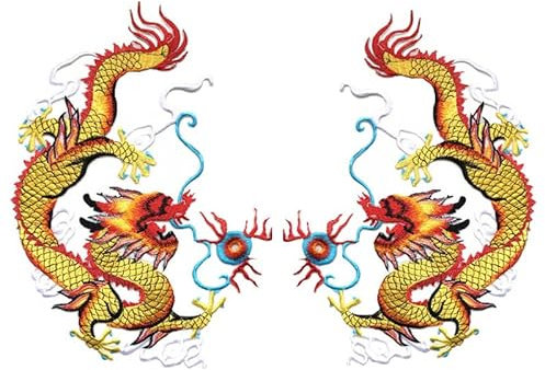 25 cm bestickte Patches „Chinesischer goldener Drache spielt“ mit Perlen for Aufnähen und Aufbügeln for Taschen, Jeans, Hüte, T-Shirts, DIY-Applikationen, Basteln