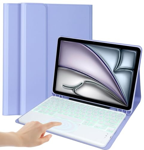 EHLCYS Funda con Teclado para iPad Air 13 Pulgadas (M2, 2024) & iPad Pro 12.9 (6ª 2022/5ª 2021/4ª 2020/3ª 2018 Gen), Teclado Español Ñ Retroiluminado 7 Colores Desmontable con Trackpad,Púrpura