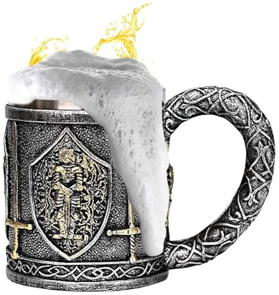 Generisch Gobelet médiéval, tasse de chevalier médiéval, 450 ml, gobelet de chevalier polyvalent en acier inoxydable et résine pour chope à bière ou tasse à café ou à thé