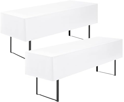 Showgeous Weiß Biertischhussen,2er-Set,220×70×35cm | Feiern und partys Blickdicht,wasserdicht,waschbar und kurz geschnitten für mehr beinfreiheit
