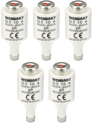 Wengart DII-Typ-Sicherung,E27 Spiralkeramiksicherung,400VAC/250VDC 10A,5 Stück,Überstrom- und Kurzschlussschutz